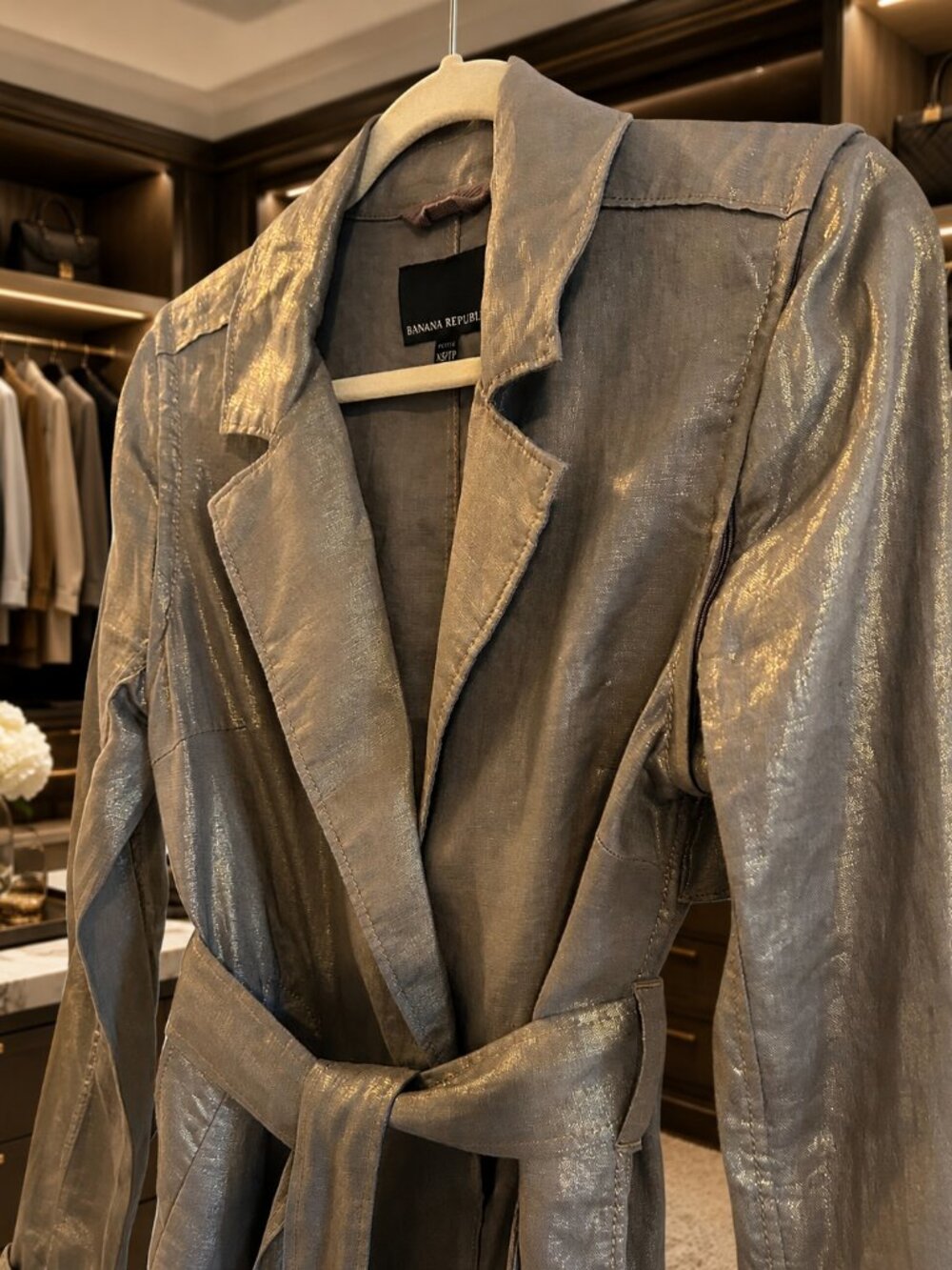 Banana Republic Metallic Linen Convertible Trench Coat Vest XS Petite - Picture 1 of 4